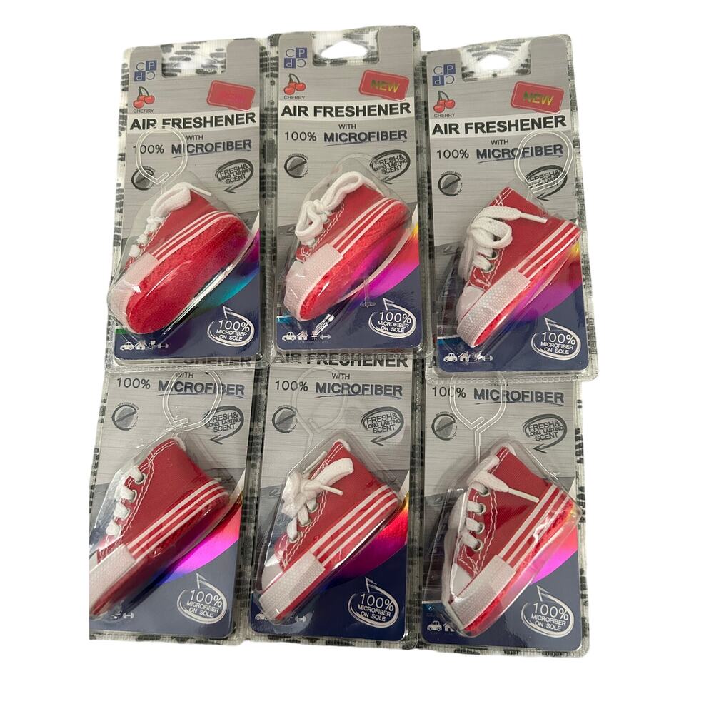 LOT OF SIX RED CANVAS SNEAKER CHERRY SCENTED CAR AIR FRESHENERS